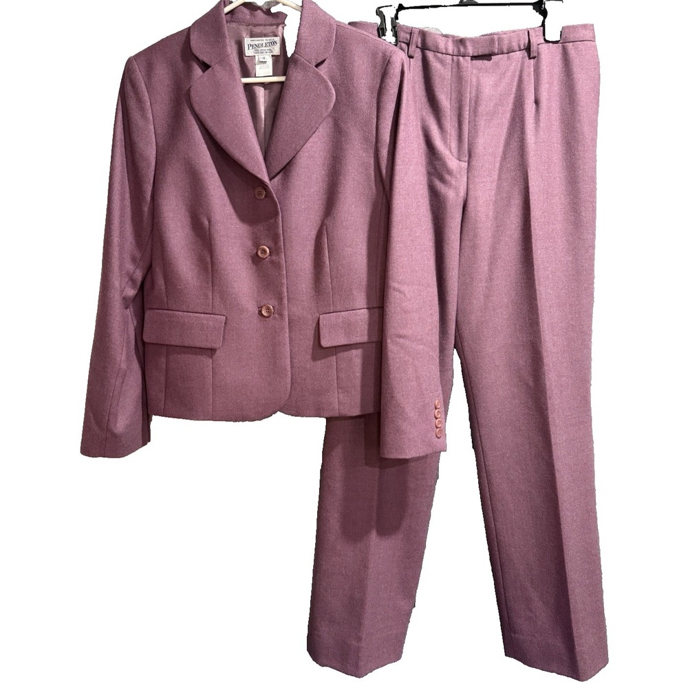 Pendleton 100% Virgin Wool 2 Piece Plum Women'sβ Pants Suit Size 10/12 VTG
